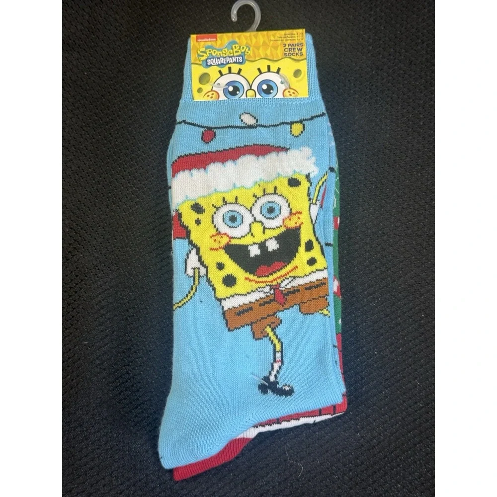 SPONGEBOB SQUARE PANTS Christmas‎ 2PK CREW SOCKS SIZE 61/2 -12 (BRAND NEW)